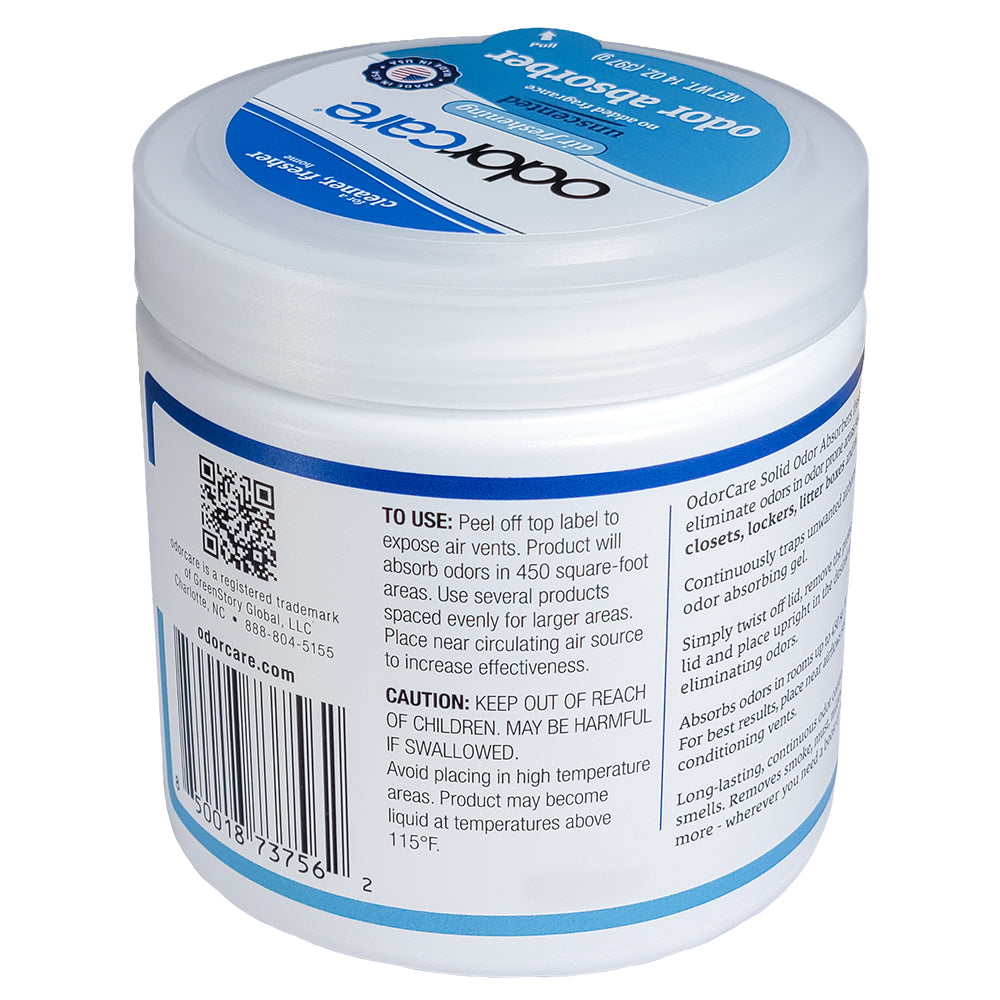 OdorCare Unscented Gel Solid Odor Absorber and Air Freshener with Activated Charcoal, 14 oz